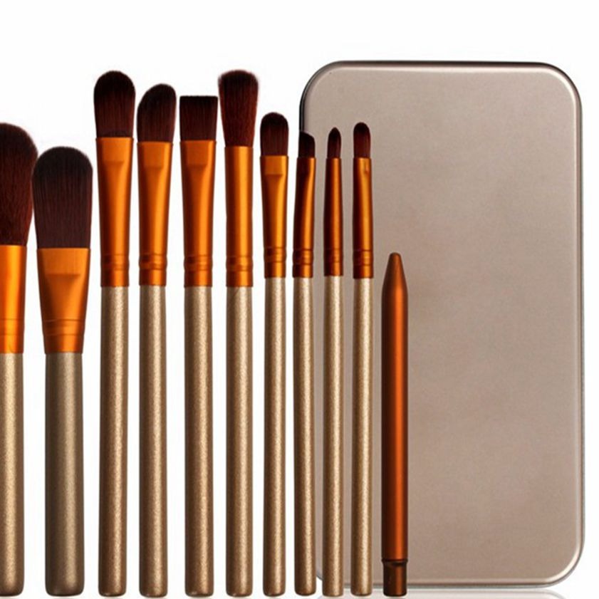 12pcs Aluminium Box Makeup Brushes Set Eye Shadow Lip Gloss Eye Makeup Portable Beauty Tools