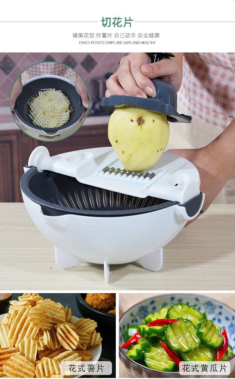 5pcs Multi-Function Vegetable Potato Slicing Shredding Machine Washing Household Grater Draining Basket